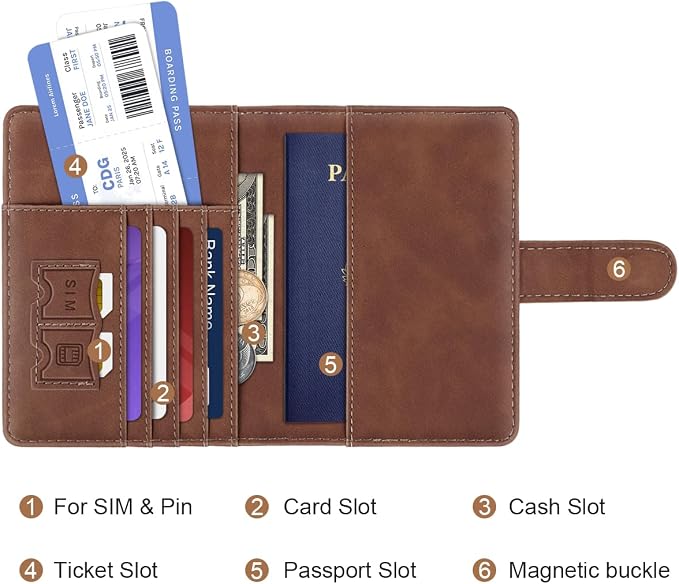 Passport Holder Wallet Cover Personalized Initial Travel Essentials | Embossed Letter A-Z Design, Travel Wallets, RFID Blocking, Passport Book Holders, Women Men, Personalized Gifts, Brown-H