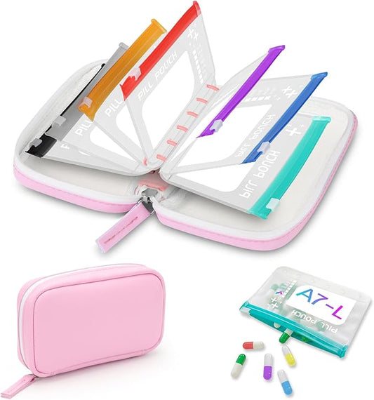 A7 Waterproof Pill Organizer with 7 PCS L Size Zippered Pill Pouches for A7 Binder, Large BPA-Free Weekly Medicine Organizer, Color-Coded Reusable Travel Pill Storage System