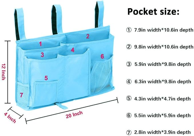 Sugaroom Bedside Storage Caddy, Bunk Bed Organizer Bed Storage Pocket Bedside Organizer Hanging Bed Storage Caddy for College Dorm Room, Hospital Bed Rails, Baby Bed, Camp