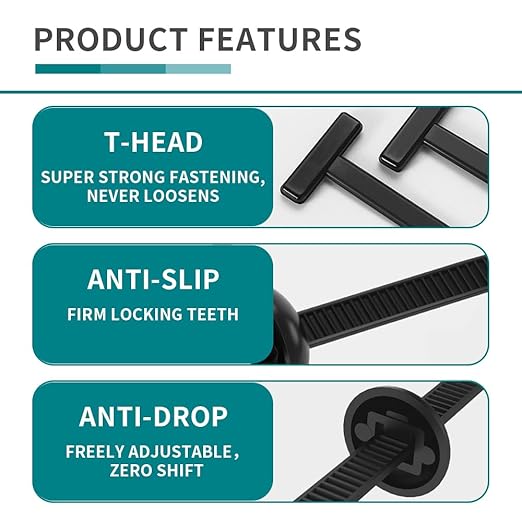 Nylon Universal Cable Tie Buckle, Zipper Clips for Cars, T Style Zip Ties Button Fixion Tools, Automotive Plastic Rivet Push Pin, Auto Body Parts Trim, Bumper Retainer Fender Liner (Black 100PCS)