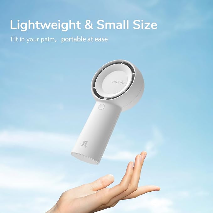 JISULIFE Portable Handheld Turbo Fan Rechargeable 4000mAh 5-Speed (White) | Up to 16H max cooling, Personal Battery Powered Pocket Fan for Travel/Outdoor/Vacation/Concerts, Birthday Gifts for Women