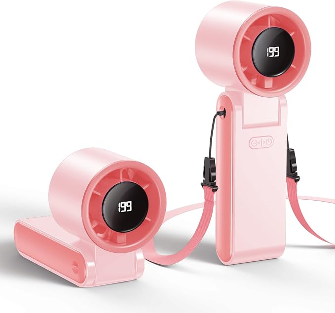 Portable Handheld Turbo Fan, 199 Gear Speed, 24 Hs Cooling Time, 5500mAh Rechargeable Mini Personal Hand Fan, Foldable Design, Travel Essentials, Beach Vacation, Gifts for Women, Men,Pink
