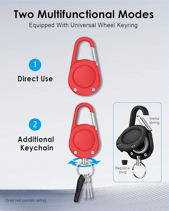 for Airtag Keychain,IPX8 Waterproof AirTag Holder with Carabiner,Hard PC,Lock Clip,Universal Wheel Keyring,Air Tag Keychain for Apple Airtag (Red 1 Pack)