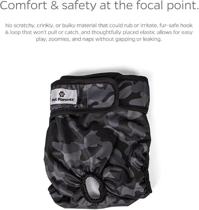Pet Parents® Washable Dog Diapers (3pack) + Extendrs® of Durable Doggie Diapers, Premium Dog Diapers Female & Male (Small, Camo)