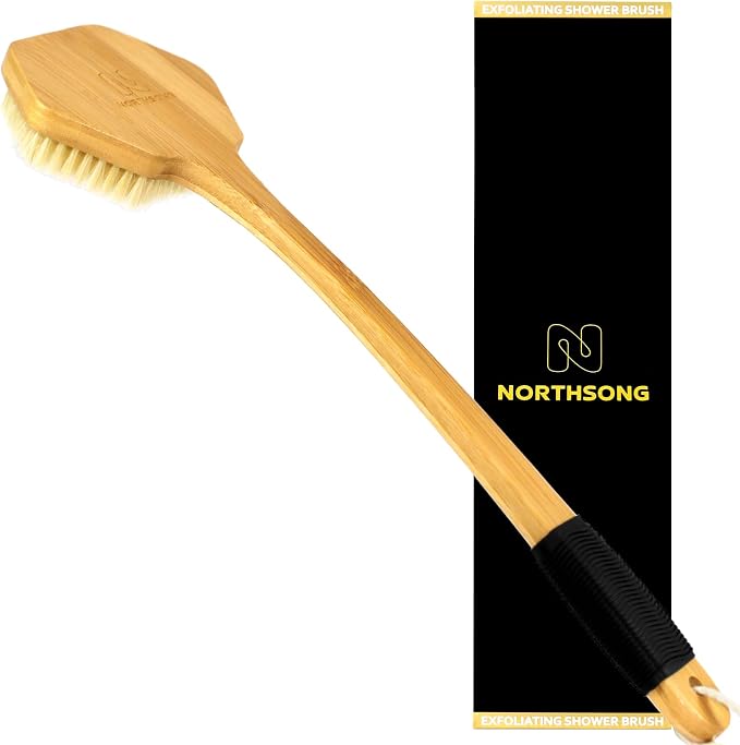 NORTHSONG Body Brush Back Brush Shower Brush Back Scrubber for Exfoliating | Large Head Bath Brush,17.72"Extra-Long Curved Bamboo Handle,100% Boar Bristles,ideal for Elderly,Shoulder Pain,Gift Ready