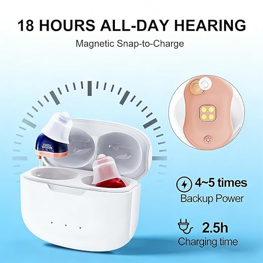 AUSTONE Rechargeable Hearing Aids for Seniors 16-Channel Noise Reduction | Invisible design, Comfort Fit with Portable Charging Case
