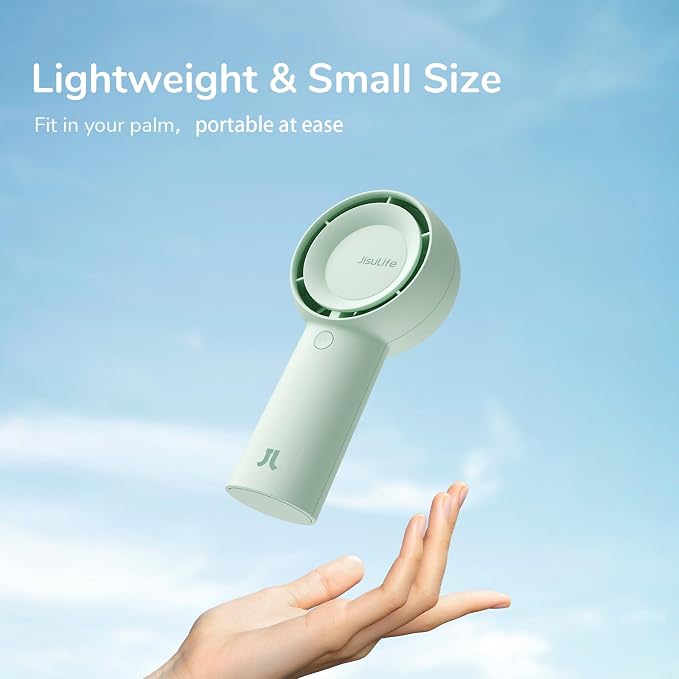 JISULIFE Portable Handheld Turbo Fan Rechargeable 4000mAh 5-Speed (Green) | Up to 16H max cooling, Personal Battery Powered Pocket Fan for Travel/Outdoor/Vacation/Concerts, Birthday Gifts for Women