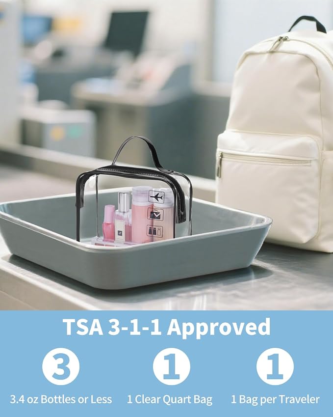 WANDF TSA Approved Toiletry Bag, 2 Pack Clear Makeup Bag | Quart Size, Airport Carry-On, TSA Liquids Travel Bag, Clear PVC, Women Men Travel Essentials