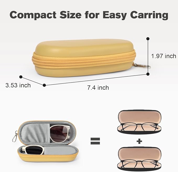 Double Eyeglasses Case, Dual Glasses Sunglasses Organizer with Zipper Closure, Eyewear Storage Box for Men Women Travel