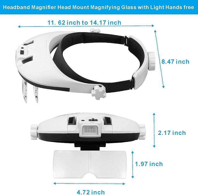 Large Lens Head Magnifier Headband Magnifying Glass with Light Hands free 8 LED Magnifier with White and Yellow Light for Close Work, Crafts, Hobby, Reading, Repairing, Sewing, Jewelry