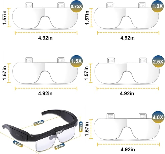 Professional Magnifying Glasses Headset with Light & 5 Lenses | Rechargeable hands-free headband magnifier, 5 lenses (0.75X-4.0X), 3 LED lights for close work, jewelry & crafts