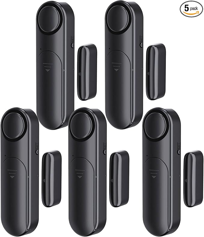 Window and Door Alarm When Opened (5 Pack) for Kids Safety/Home Security, Sliding Glass Front Door Opening Sensor Alarms for Dementia, 120dB Burglar Alert, Ideal for Business, Garage, Apartment, Black