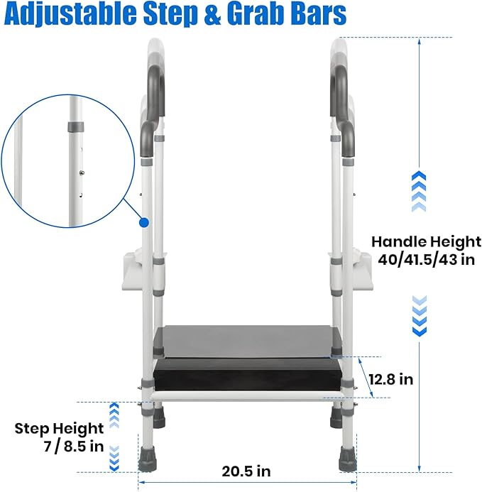 FSA Eligible, Step Stool for Bathtub With Handle, Non-slip Bathroom Safety Steps for Senior, Heavy Duty Step Stool for Elderly, Bath Step with Adjustable Assist Handles, Wide Platform, Support 500 LBS