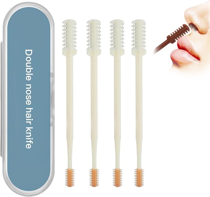 New 2026 Upgraded Staggered Blades Nose Hair Trimmer - Pain-Free & Efficient Nostril Hair Remover for Men and Women, Manual 360°Rotation with Soft Cleaning Brush (4-Pack) White