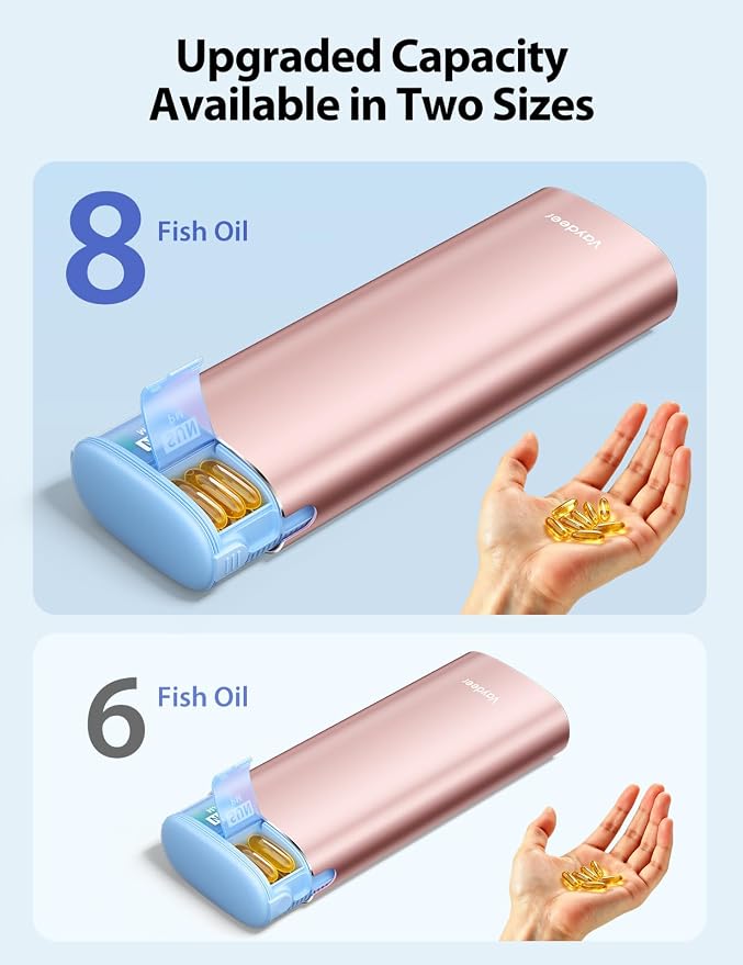 Vaydeer Large Metal AM PM Pill Organizer 7 Day, 2 Times a Day Pill Box with Built-in Desiccant & Triple-Layer Seal, Travel Pill Case for Fish Oil, Vitamins, Supplements and Medication (Rose Gold)
