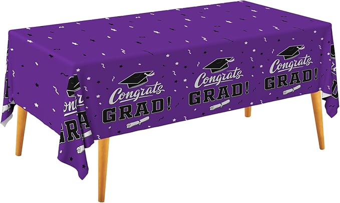 Gatherfun Graduation Party Decorations, Gongrats Grad Tablecover for Graduation Party Supplies, 3 pcs Purple Table Cloths, 54"x108"