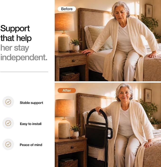 Medical king Bed Rails for Elderly Adults Safety Bed Assist Rails for Seniors with Adjustable Heights ASTM Approved Easy to get in or Out of Bed with Floor Support