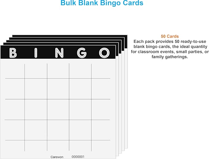 50 Blank Bingo Cards, 9 x 9 Inch Sheets | Classic Newsprint, Large Disposable Design, Ideal for Parties & Events — Proudly Made in USA