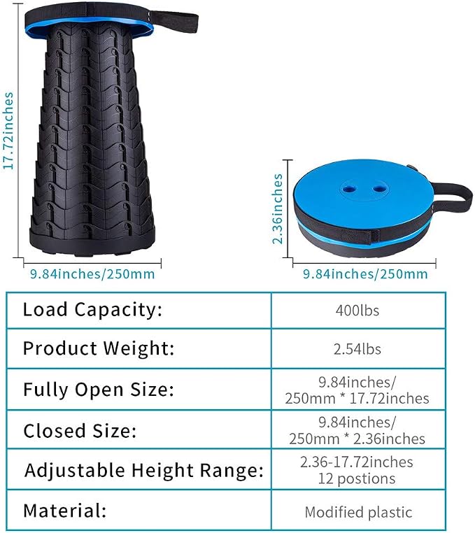 Upgraded Folding Stool Lightweight Yet More Sturdy with Load Capacity 400lbs Portable Collapsible Stool for Camping Fishing Hiking BBQ (Blue)