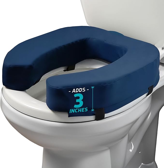 Lunderg Padded Toilet Seat Riser for Seniors - Adds 3 inches. Universal Fit | FIRM Raised Toilet Seat Cushion with High-Density Foam for Enhanced Comfort & Elevation. Post-Surgery Must have (Blue)
