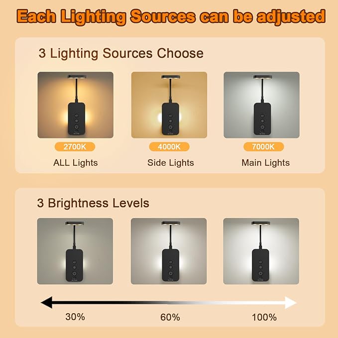 Ellasay Wall Mounted Reading Light: Dimmable LED Book Lights with Timer & Memory - Adjustable Gooseneck USB Powered - Easy Install for Kids Bedroom/Dorm Room/RV 1 Pack (Black)