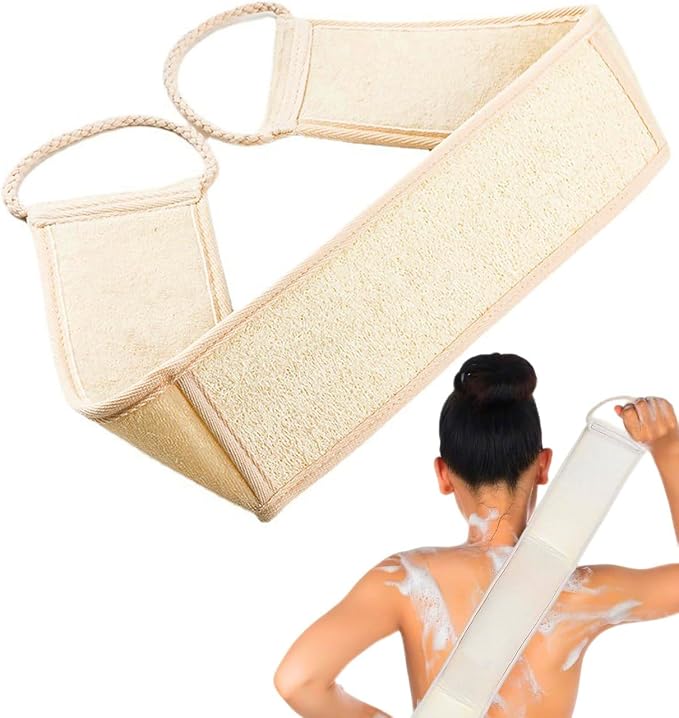 Natural Loofah Back Scrubber, 27.5" Length, 1 Pack | Dual Sided Exfoliating Washcloth with Cotton Handles, Back & Body Scrubber for Shower, Women & Men, Travel-Friendly Spa Gift