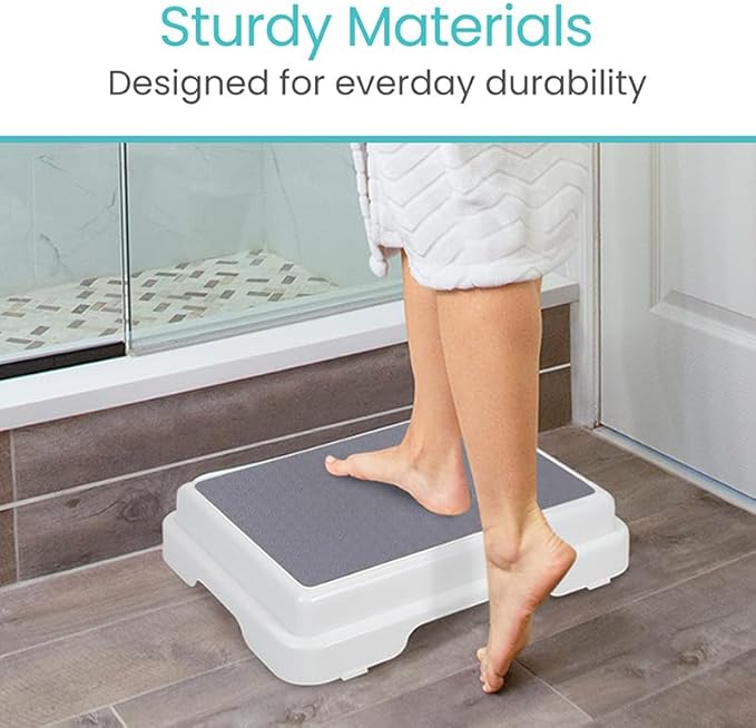 Vive Bath Shower Step Stool (4.5") - Slip Resistant, Stackable, Indoor/Outdoor - Safety Stepping Stool Bathroom Aid for Adults, Handicap, Elderly, Seniors, Bathtub, High Beds, Kitchens - Nonslip