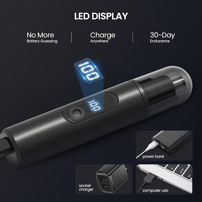 SUERBEATY Nose Hair Trimmer for Men Rechargeable, LED Display | Electric Nose and Ear Hair Trimmer, Waterproof & Professional Clipper, Portable Travel Size, Painless, Black
