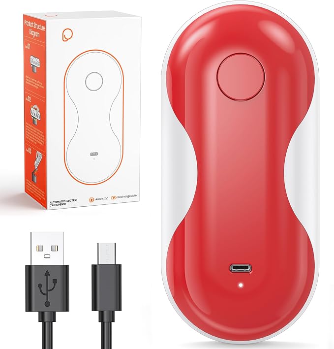 Electric Can Opener, Auto-Stop, USB-C Rechargeable, Side-Cut Smooth Edge, Hands Free Automatic Can Opener for Seniors & Arthritis Patients (Red)