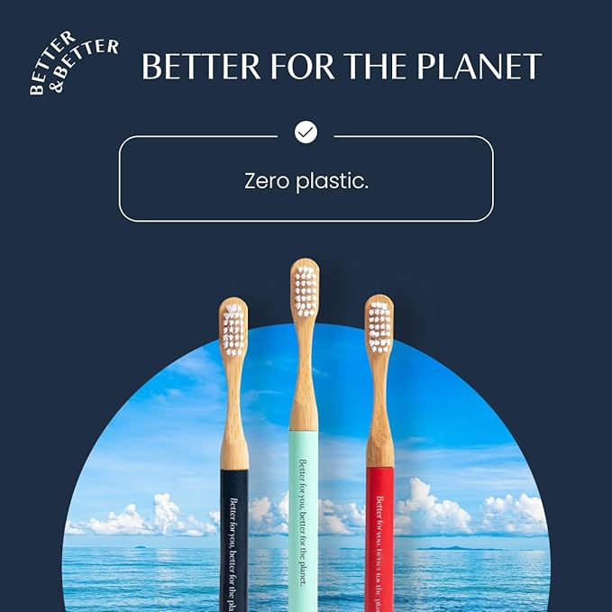 Better & Better Natural Bamboo Toothbrush for Kids | Extra Soft Bristle Toothbrush | 100% Plant-Based | Reusable Handle, Replaceable Brush Head | Eco-Friendly, Zero Plastic (Variety Pack of 3)
