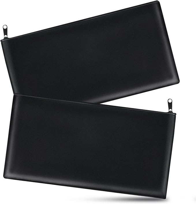 2-PCS Money Bags with Zipper, 11x6.1" PU Leather Bank Deposit Bags for Cash | Durable Cash Pouch Keeps Coins, Checks, Receipts Organized; Secure Travel Money Pouch Protects Bills, Passport & Valuables