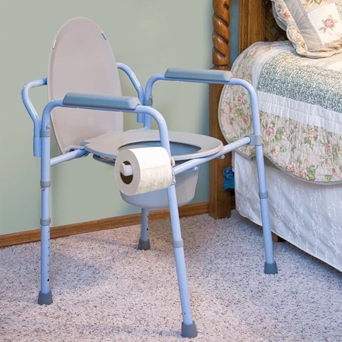 Carex 3-in-1 Folding Bedside Commode with 42 Pack Commode Liners - Porta Potty for Adults - Portable Toilet Supports Up to 300lbs, Bedside Commodes for Seniors and Commode Chair