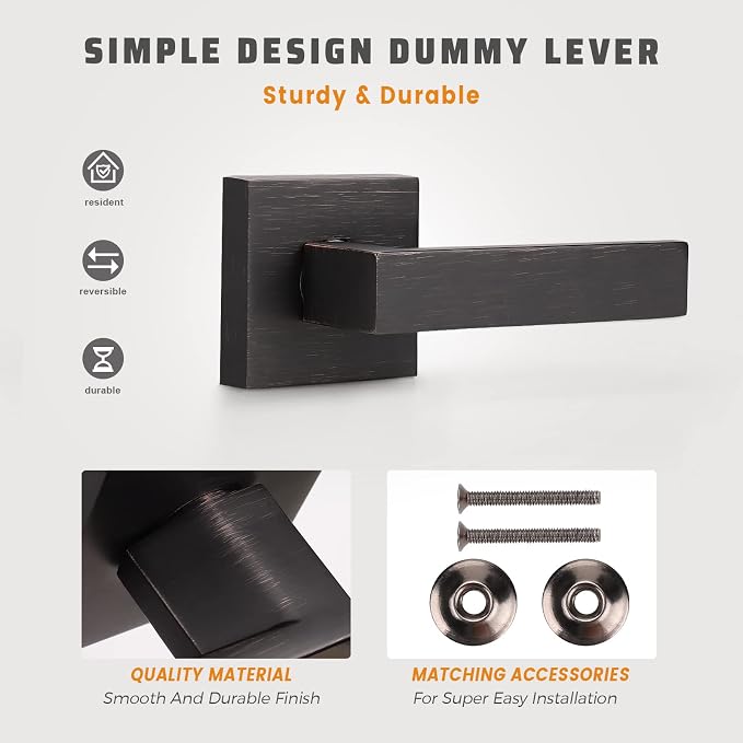 KNOBWELL 2 Pack Heavy Duty Mordern Dummy Door Lever Single Handle for Interior Use with Oil Rubbed Bronze Finish, for Both Right/Left Handing 0.93 lb One Lever(Only One Side Use)