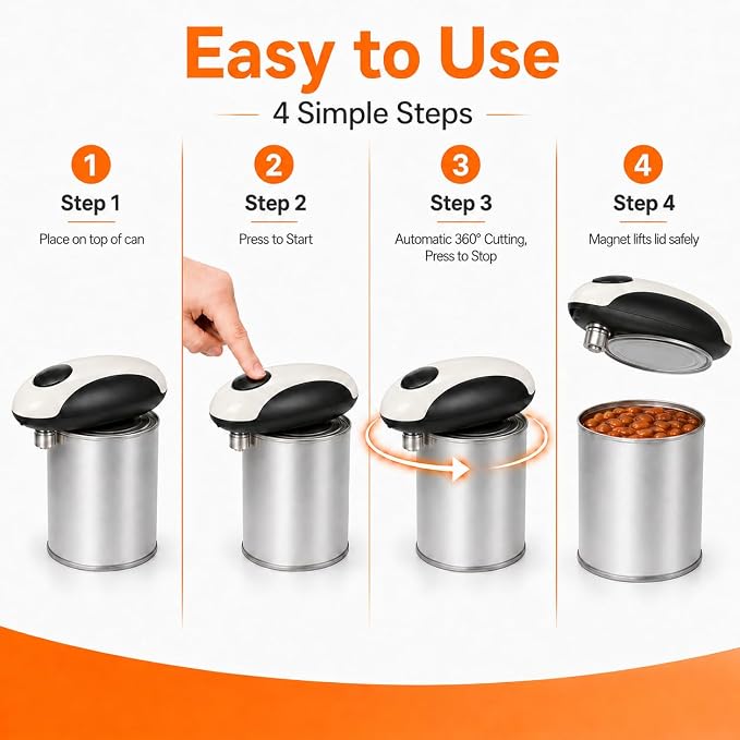 Rechargeable Electric Can Opener,One-Touch,Hands-Free,Smooth Edge | Effortless safe Automatic Fits Most Round & Square Cans Cord-Free Convenience Camping Kitchens RVs Beginner-Friendly