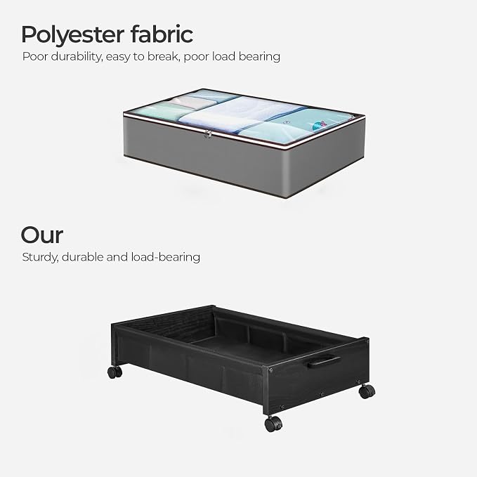 FOUCSSOMEI Under Bed Storage with Wheels, Wooden Under Bed Drawers On Wheels, Rolling Under Bed Shoe Storage, Space Saving, Black,50L