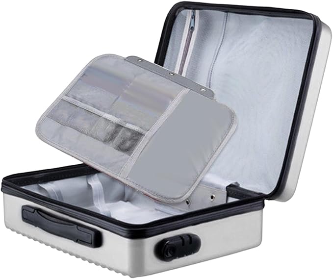 Fireproof Document Box Secure Storage Hard Shell Container Organizer Bag for Professionals Certificates, Silver
