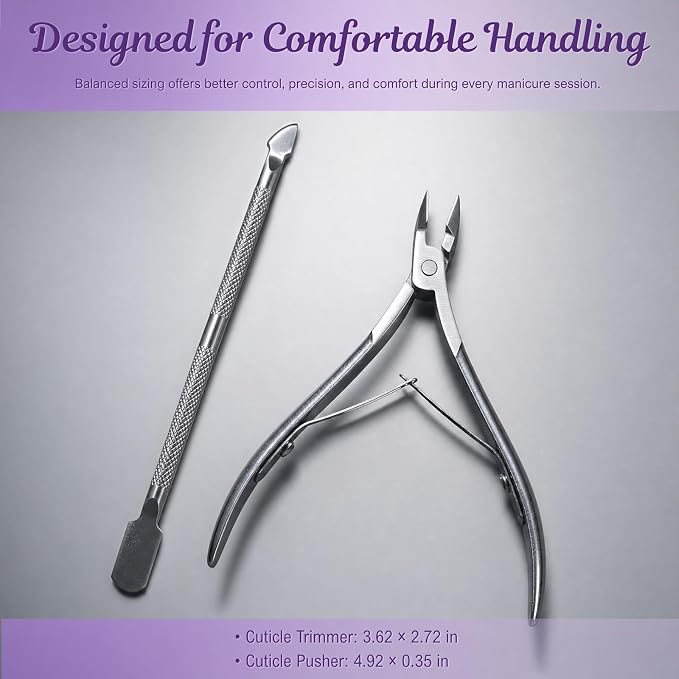 Manicure Pedicure Kit with Cuticle Trimmer - 2 Pack Professional Stainless Steel Cuticle Nipper & Dual-End Pusher, Dead Skin Remover Tools for Home DIY & Travel