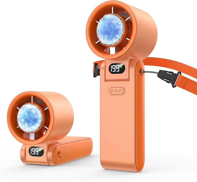 Portable Handheld Fan with Ice Cooler, 199 Speed Personal Fan,5500mAh Rechargeable,20H Cooling Time,20000 RPM Powerful Motor, Summer Essential for Travel/Outdoor/Office, Orange