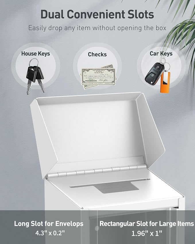 Uniclife Cash Box with Combination Lock, Wall Mounted Mailbox for Outside | White Code Lock Box, Metal Donation Box with Top Slot, Suggestion Box for Office and Business