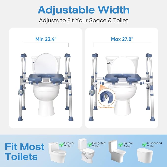 FSA/HSA Padded Toilet Seat Riser for Seniors, Heavy Duty Raised Toilet Seat with Handles Adjustable Standalone Toilet Safety Frame, Elderly Assistance Products for Bariatric, Pregnant, Surgery