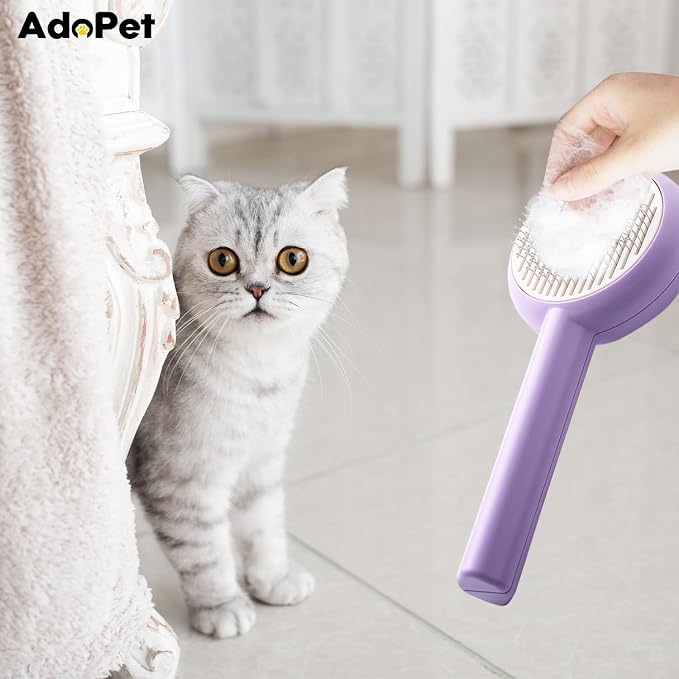 Self-Cleaning Pet Grooming Brush – Smooth Grooming Brush for Dogs and Cats, Easy Hair Removal with the Push of a Button, Gentle Shedding Remover for Small Pets