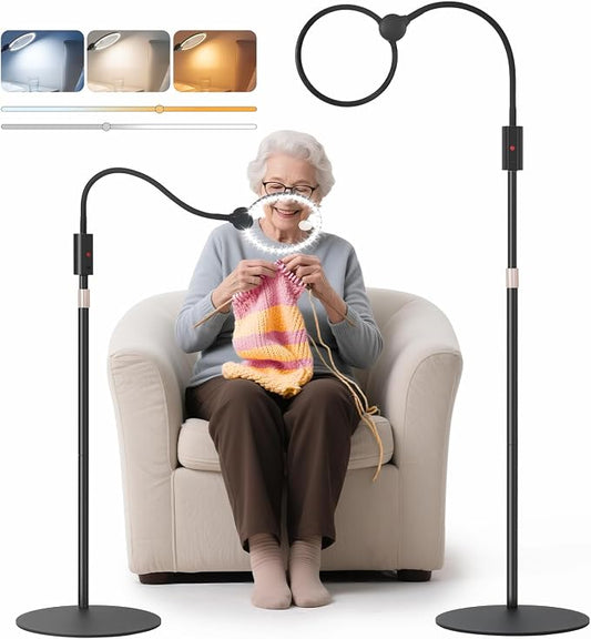 10X Floor Magnifying Glass with Light and Stand with Glass Lens, Magnifying Floor Lamp with Light Adjustable Height, 3 Color Modes, 360° Flexible Gooseneck Hands Free Magnifier for Close Work