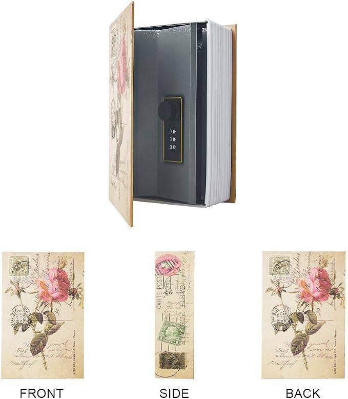 Small Sized Diversion Book Safe Storage Box, Dictionary Secret Safe Can with Security Combination Lock/Key, Diversion Book Hidden Safe (Combination, Rose)