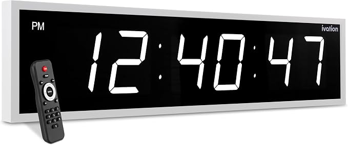 Ivation Huge Oversized 72" Large Digital LED Clock | Big Digital Clock w/Multi-Function Display – Stopwatch, Timer, Alarms, Temp & Date | 6 Brightness Levels, Time Memory & Remote (White)