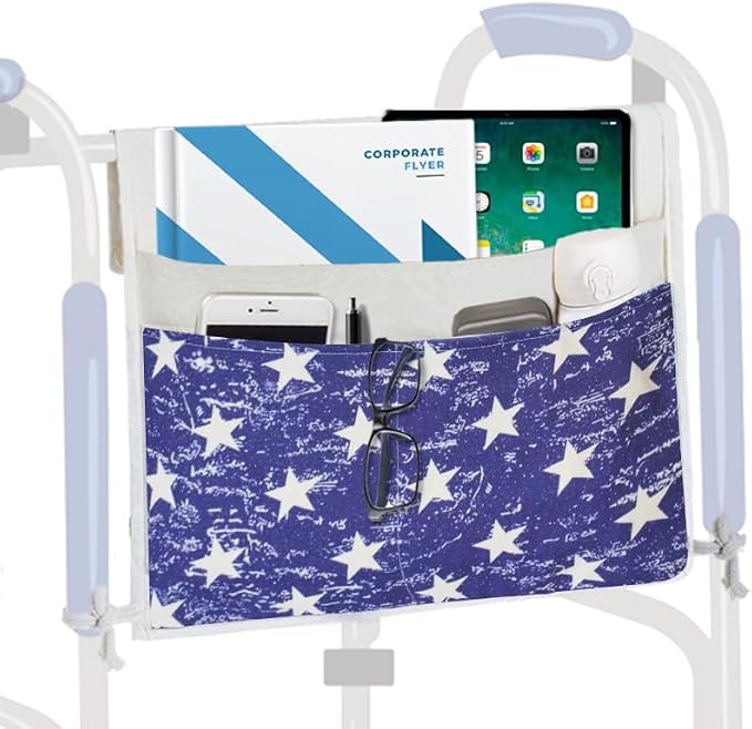 TOGETRUE Walker Bag, Easy Access Walker Storage Basket with 2 Large Pockets, Walker Accessories Bag for Folding Walker, Wheelchairs, Strollers, 13"x14.5" (Blue)