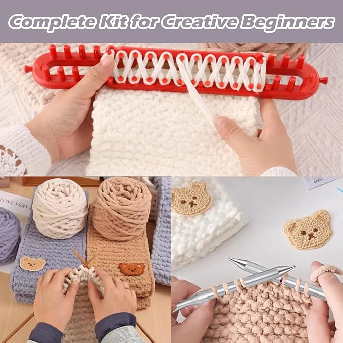 Novelchet Knitting Loom Kit for Scarf, Easy Knitting Set with Instructions | Learn to Knit kit Including Knitting Needles Set Plush Yarn