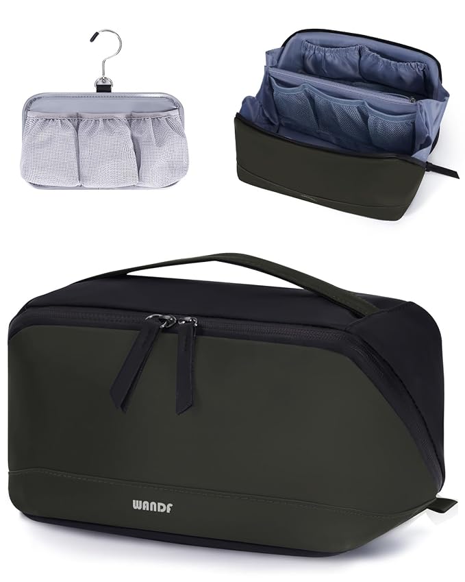 WANDF PU Leather Toiletry Bag for Men, Dopp Kit with Hanging Pouch