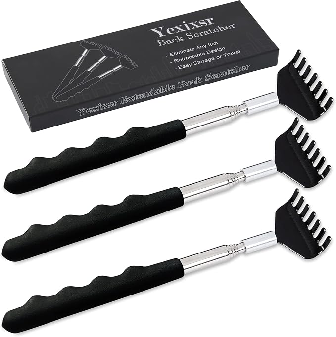 Yexixsr 3 Pack Back Scratcher Extendable Metal Back Scratcher for Men Women Adults, Telescoping Back Massager with Rubber Handles, Christmas Gift Stocking Stuffers