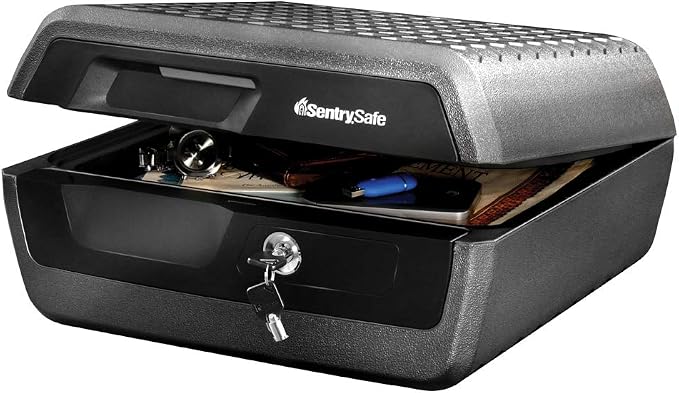 SentrySafe Fireproof and Waterproof Document Safe with Key Lock, Lock Box for Cash, Passport, Jewelry, Exterior: 16.5 in W x 14.8 in D x 7.6 in H, Black, 0.36 Cubic Feet, CHW30220