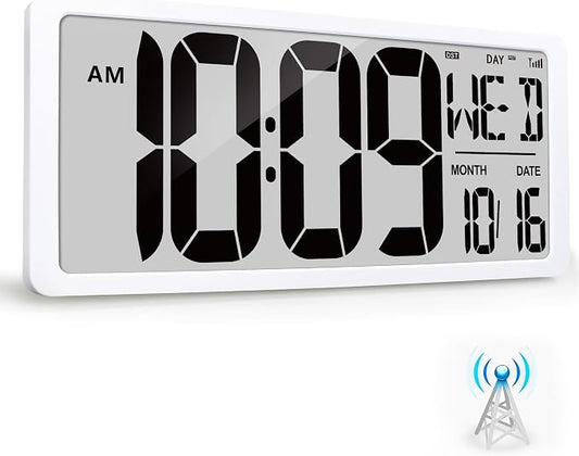 18.6" Extra Large Amotic Digital Wall Clock Battery Operated Alarm Clock with Day Date & Temperature Jumbo LCD Display Clock for Wall Bedroom Living Room Classroom Home Office